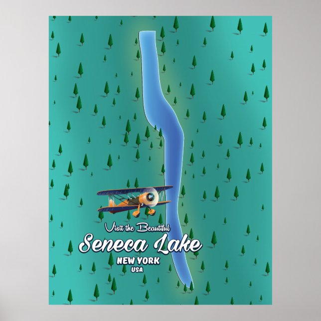 Affiche Carte du lac Seneca, NYC (Devant)