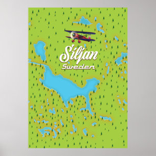 Affiche carte du lac Siljan Suède