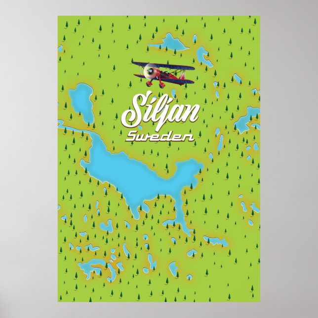Affiche carte du lac Siljan Suède (Devant)