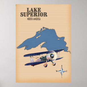 Affiche Carte du lac Supérieur Amérique du Nord