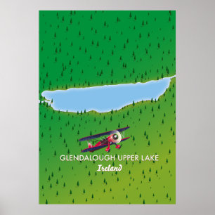 Affiche carte du lac supérieur de Glendalough en Irlande