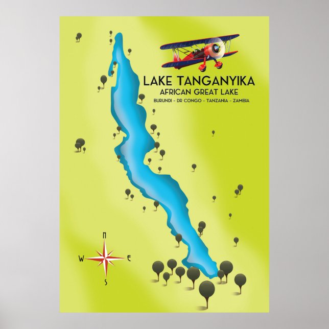 Affiche Carte du lac Tanganyika African Great lake (Devant)