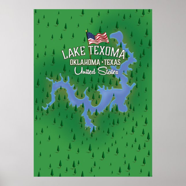 Affiche Carte du lac Texoma aux États-Unis. (Devant)