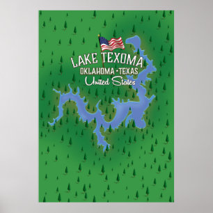 Affiche Carte du lac Texoma USA.