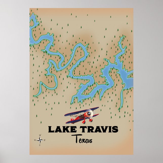 Affiche Carte du lac Travis Texas (Devant)