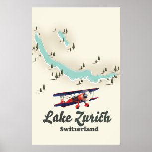 Affiche Carte du lac Zurich Suisse