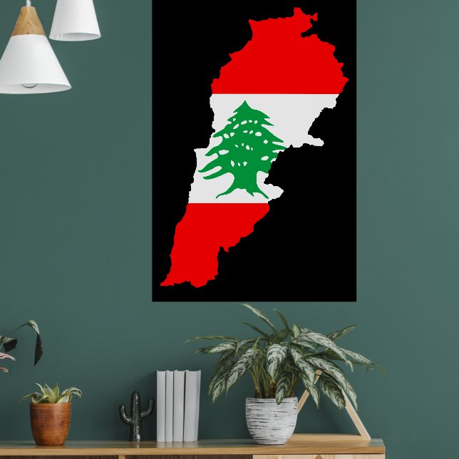 Affiche Carte du Liban avec drapeau (Salon 1)