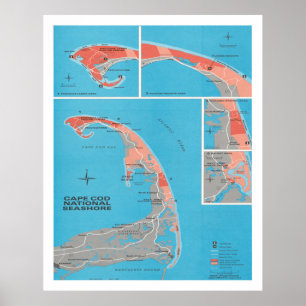 Affiche Carte du littoral national de Old Cape Cod (1968)