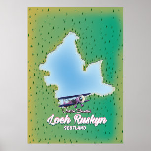 Affiche carte du Loch Ruskyn Écosse