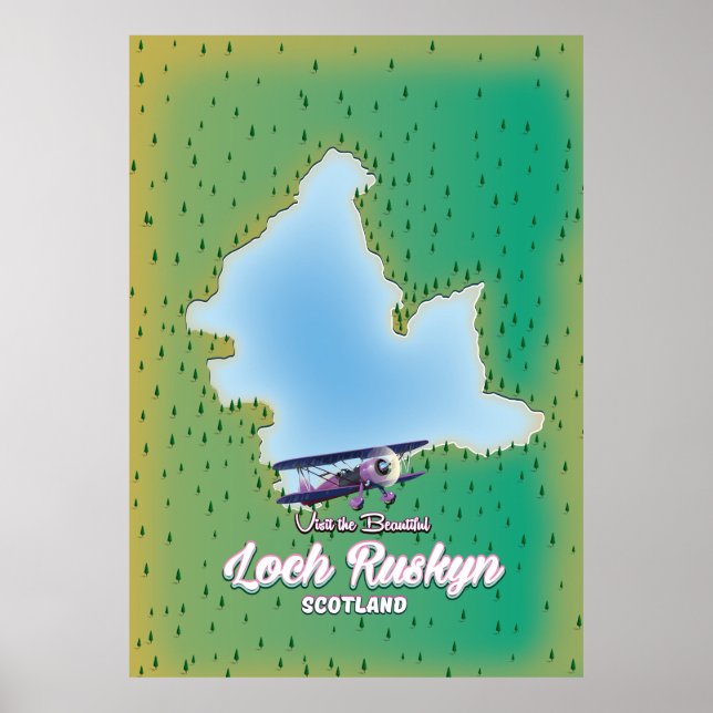 Affiche carte du Loch Ruskyn Écosse (Devant)