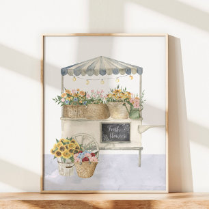 Affiche Carte du marché aux fleurs Aquarelle Cottage Art