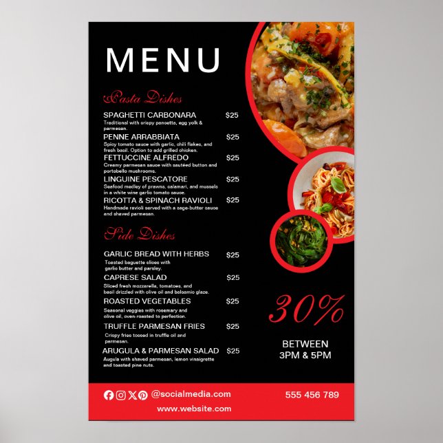 Affiche Carte du menu du restaurant élégant personnalisabl (Devant)