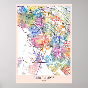 Affiche Carte du Mexique de Ciudad Juárez