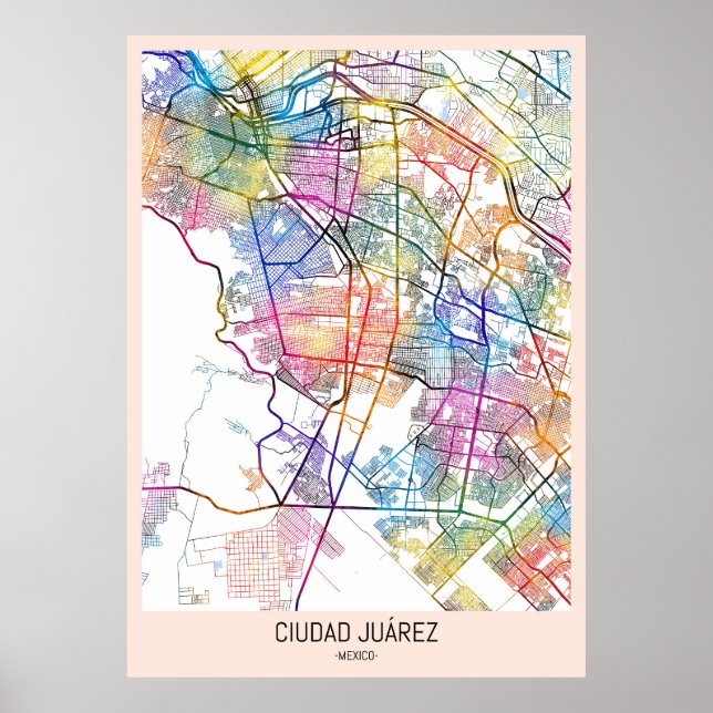 Affiche Carte du Mexique de Ciudad Juárez (Devant)