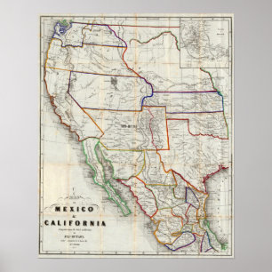 Affiche Carte Du Mexique Et De La Californie