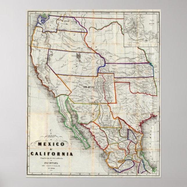 Affiche Carte Du Mexique Et De La Californie (Devant)
