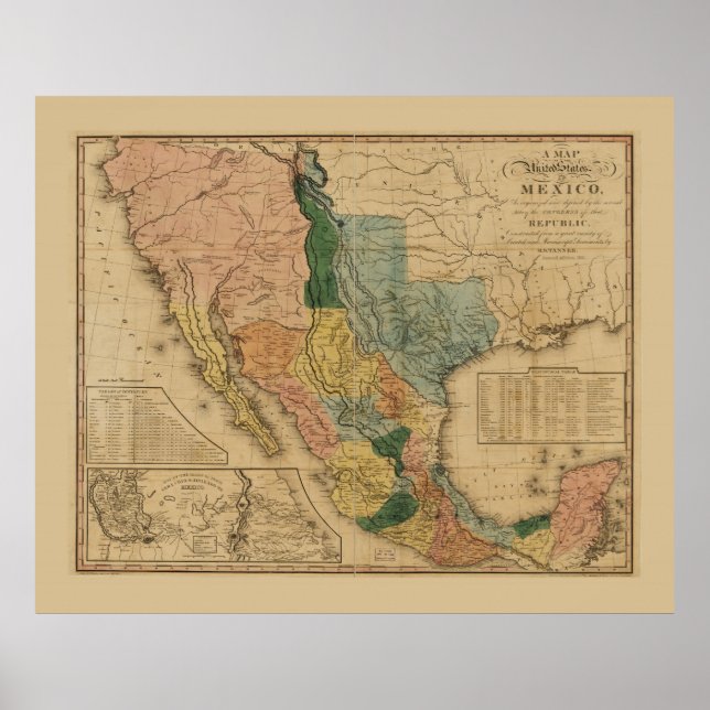 Affiche Carte du Mexique par Henry Tanner (1846) (Devant)