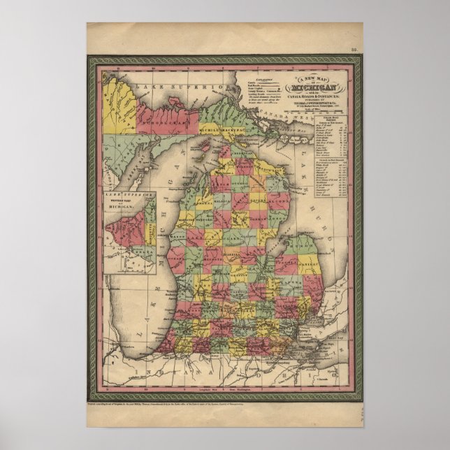 Affiche Carte du Michigan 1853, Vintage (Devant)