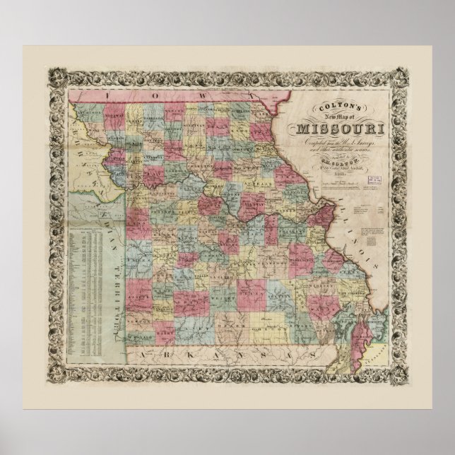Affiche Carte du Missouri de Colton (1851) (Devant)