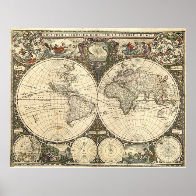 Affiche Carte du monde 1660 par Frederick de Wit (Devant)