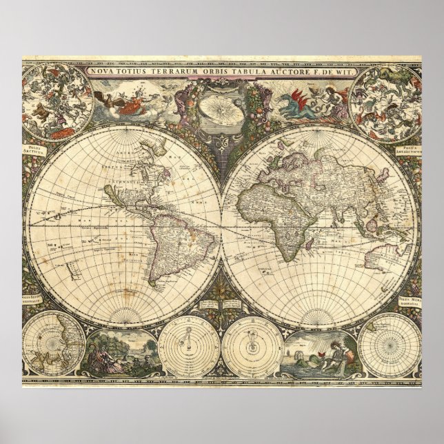 Affiche Carte du monde 1660 par Frederick de Wit (Devant)