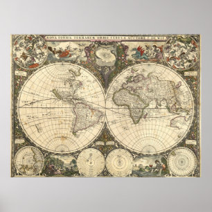 Affiche Carte du monde 1660 par Frederick de Wit