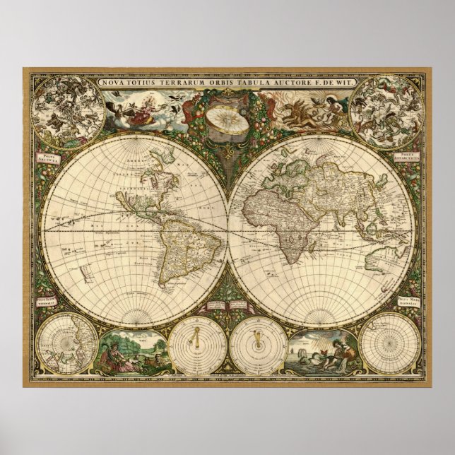 Affiche Carte du monde 1660 par Frederick de Wit (Devant)