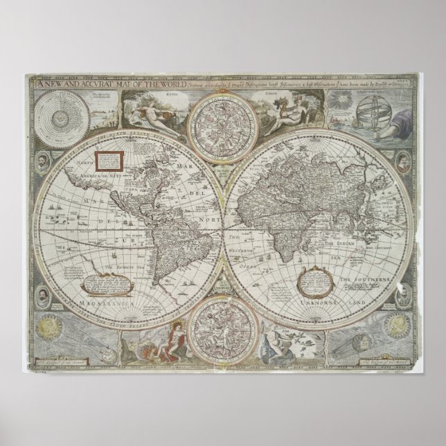 Affiche Carte du monde | 1676 (Devant)