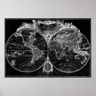 Affiche Carte du monde (1775) Noir et blanc
