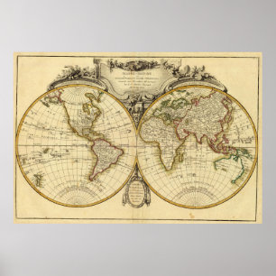 Affiche Carte du monde à l'ancienne (1782)