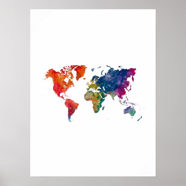 Affiche Carte du monde à l'aquarelle (Devant)