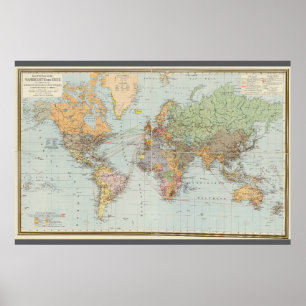 Affiche Carte du monde allemande (1899)