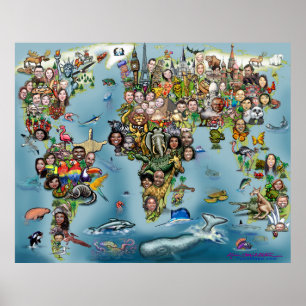 Affiche Carte du monde amusant
