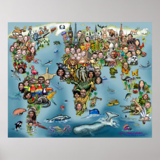 Affiche Carte du monde amusant