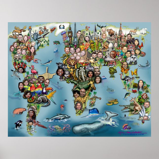 Affiche Carte du monde amusant (Devant)