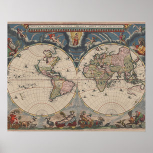 Affiche Carte du monde antique : Art de la cartographie hi