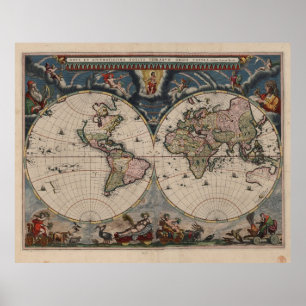 Affiche Carte du monde antique : Art de la cartographie hi