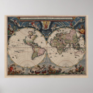 Affiche Carte du monde antique : Art de la cartographie hi