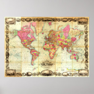 Affiche Carte du monde antique Cartographie Vintage