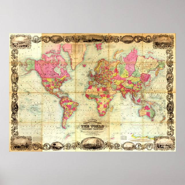 Affiche Carte du monde antique Cartographie Vintage (Devant)