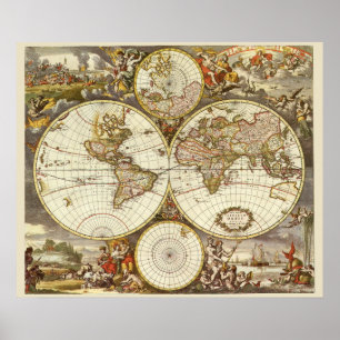 Affiche Carte du monde antique, ch. 1680. Par Frederick de