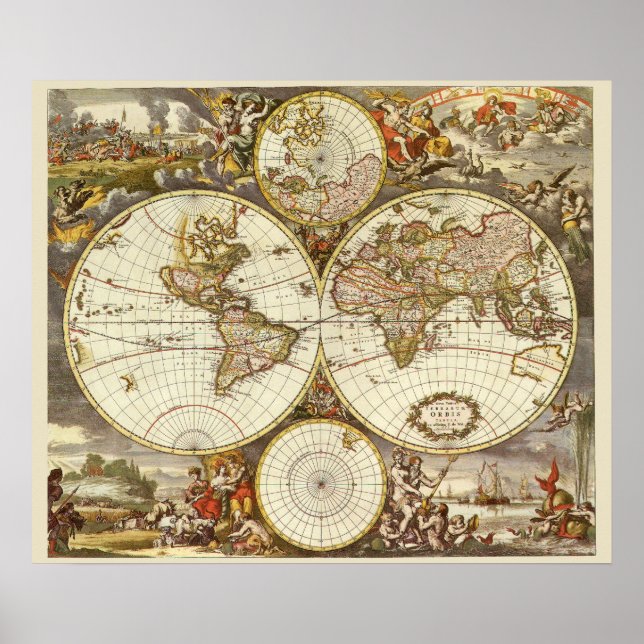 Affiche Carte du monde antique, ch. 1680. Par Frederick de (Devant)