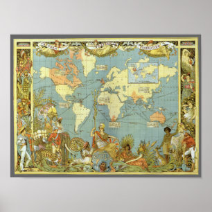 Affiche Carte du monde antique de l'Empire britannique, 18