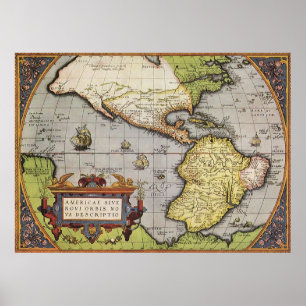 Affiche Carte du monde antique des Amériques, 1570