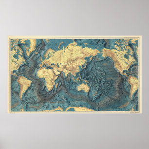 Affiche Carte du monde antique en relief océanique : Conti