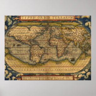Affiche Carte du monde Antique Ortellius Europe Voyage