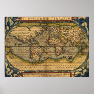 Affiche Carte du monde Antique Ortellius Europe Voyage