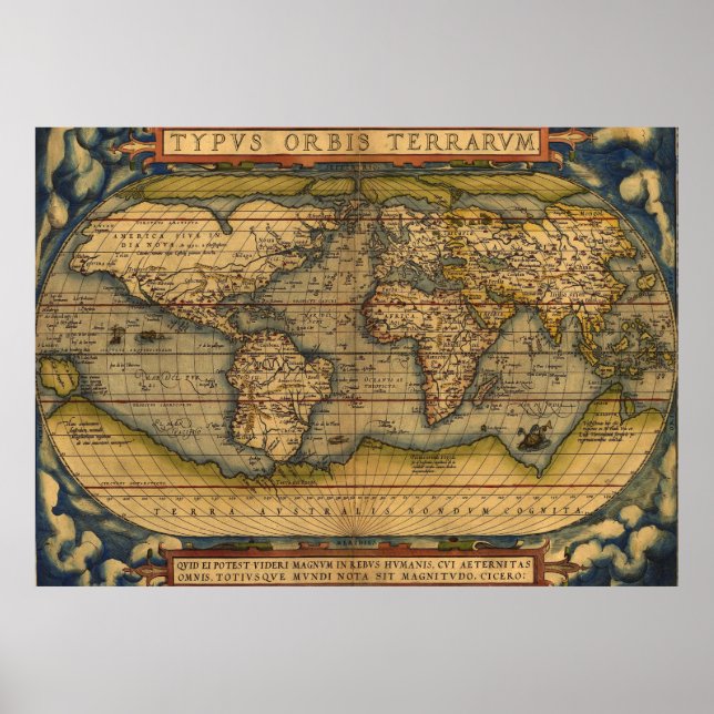 Affiche Carte du monde Antique Ortellius Europe Voyage (Devant)