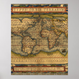 Affiche Carte du monde Antique Ortellius Europe Voyage