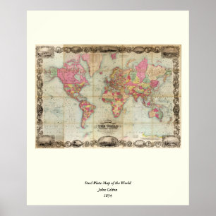 Affiche Carte du monde antique par John Colton, vers 1854